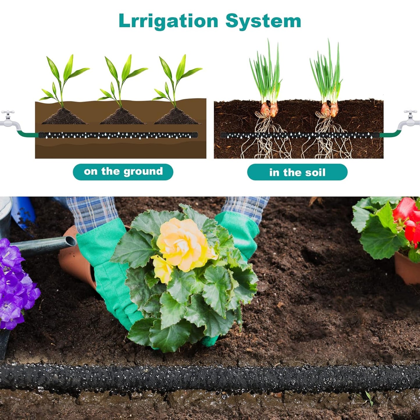 25 FT Soaker Hose 1/2" Heavy Duty Garden Hose to Save 70% Water Drip Irrigation Kit for Lawn/Yard Landscaping Beds (25FT)