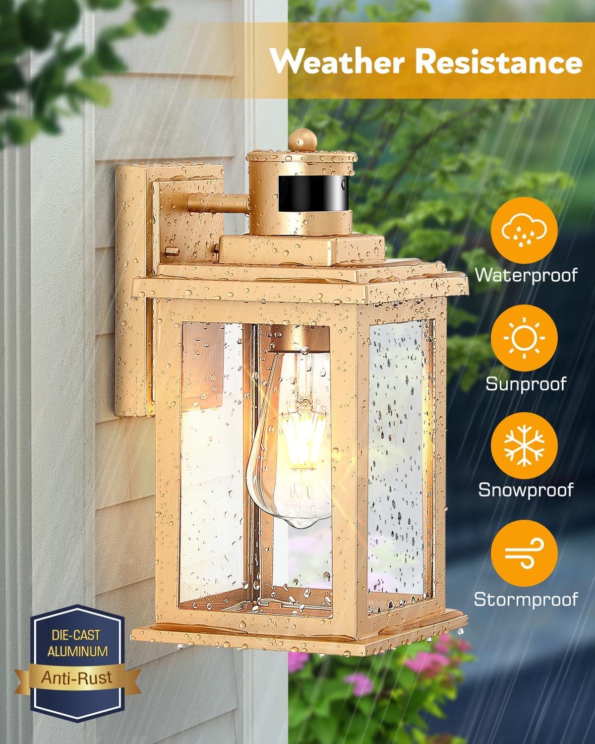 VIANIS Motion Sensor Exterior Lights for House, Dusk to Dawn Outdoor Light Fixture Lantern, Gold Waterproof Outdoor Motion Sensor Light for House, Doorway, Entryway, Garden, Hardwired, Non-Solar