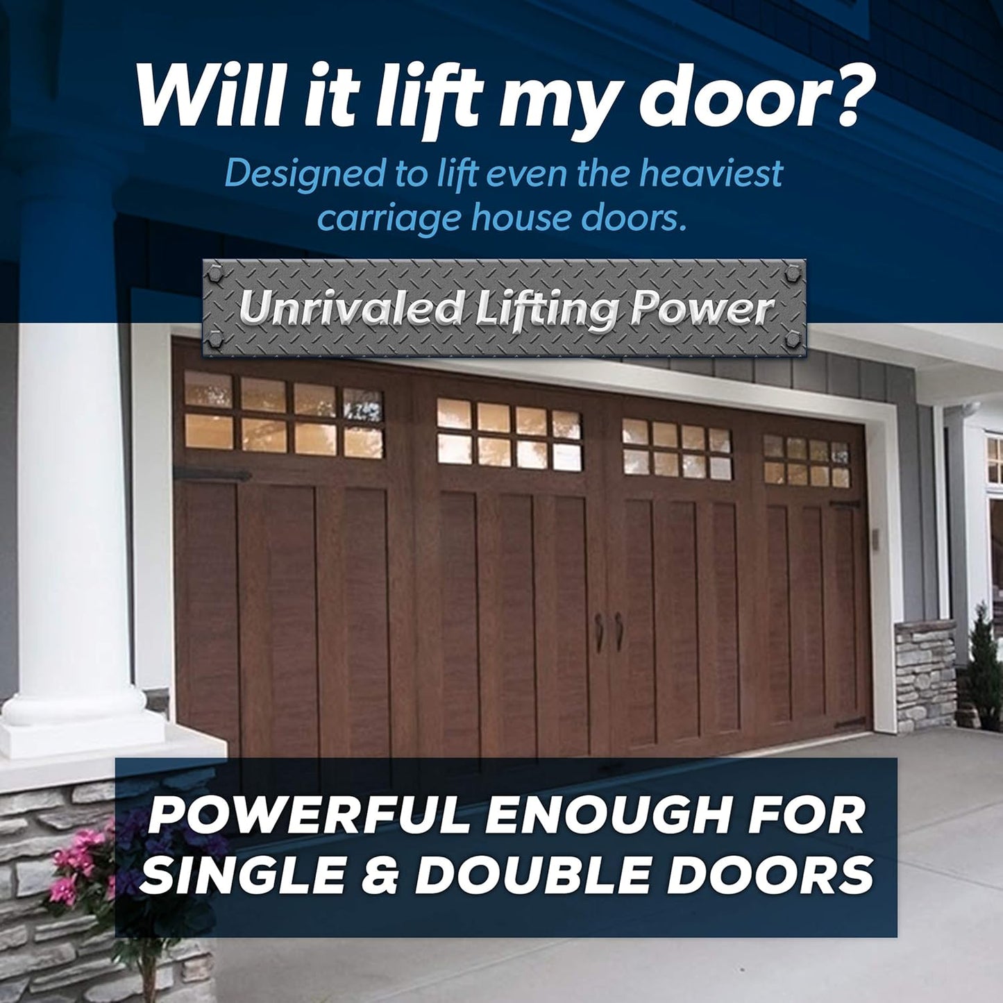 Workhorse BU100 Overhead Garage Door Opener with Heavy-Duty Chain Drive for Single or Double Doors, Wall Mount, and Remote Garage Opener Included, Quick and Easy Installation, White