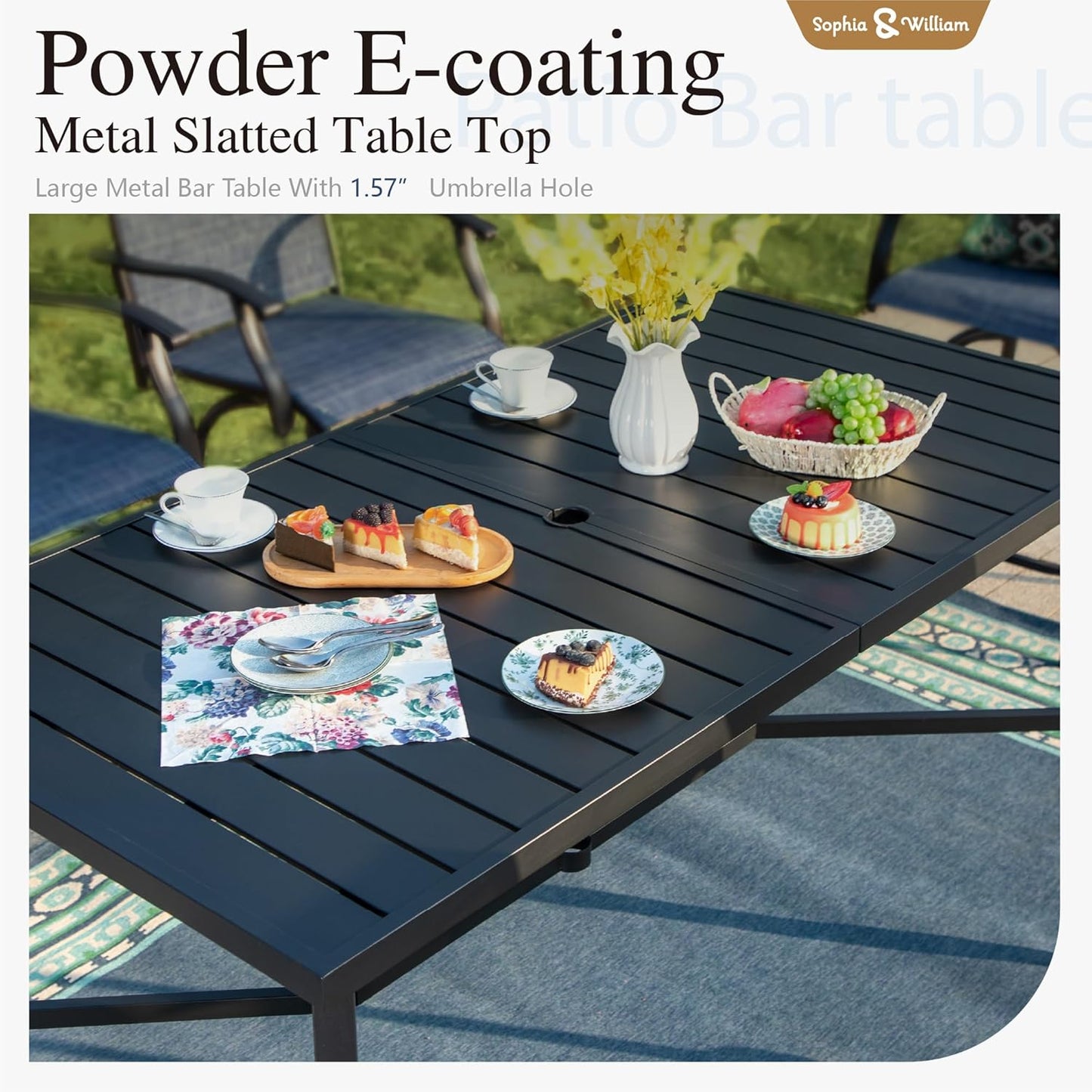 Sophia & William Outdoor Bar Set, Patio Bar Table and Chairs Set, Bar Height Patio Set - 6 x Swivel Bar Chairs(Baby-Blue), 1 x Rectangular Bar Table(Black)