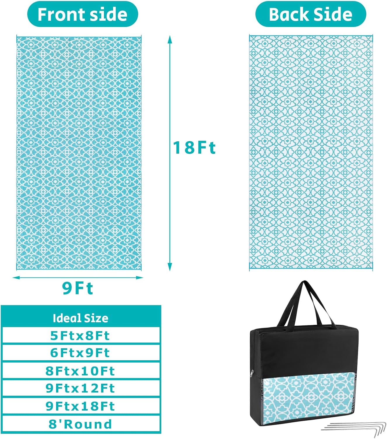 HEBE Outdoor Rug Waterproof 9x18, Plastic Straw Rug Camping Rug, Reversible Outdoor Patio Rugs RV Mat Clearance, Indoor Outside Floor Carpet for Porch,Deck,Camper,Balcony,Backyard