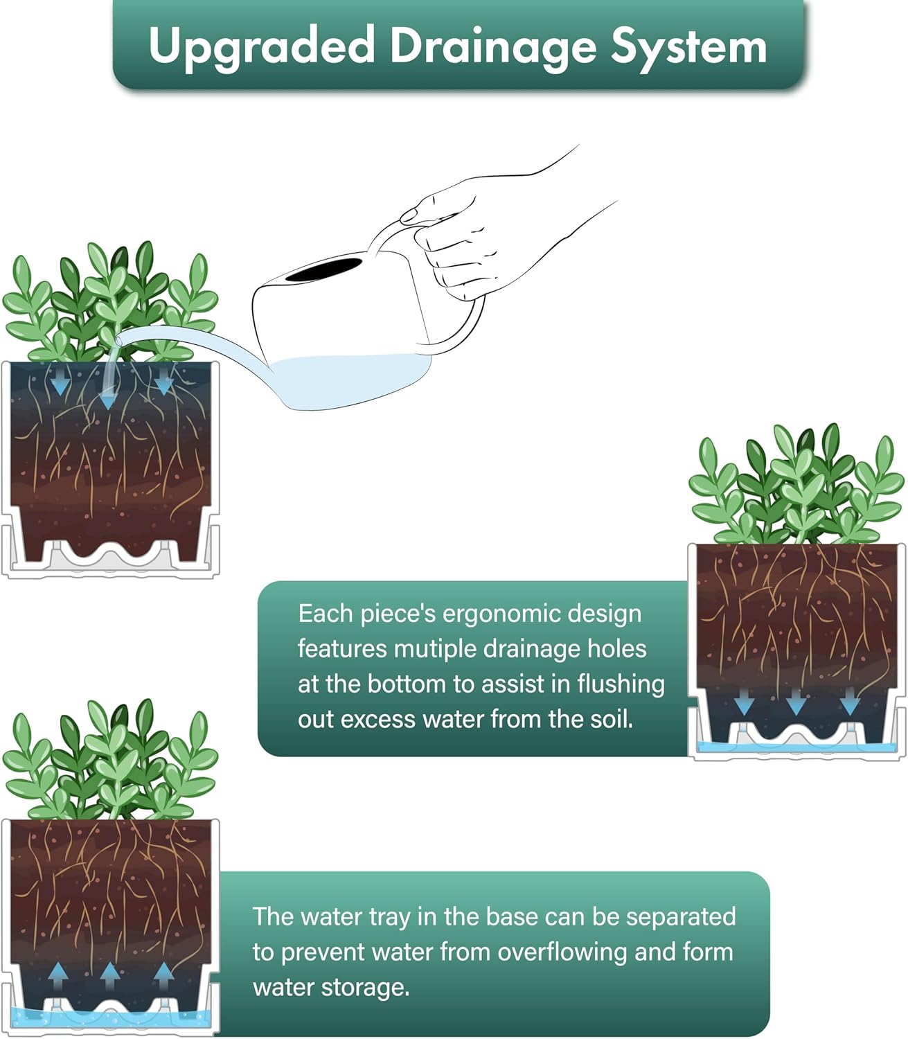 Phoenix Vine 6 Inch and 8 Inch Planter Pot with Drainage Hole & Deep Water Catch Tray Saucer, Straight Cylindrical Round Pot for Plants, Matte White, 23-A-1-Y