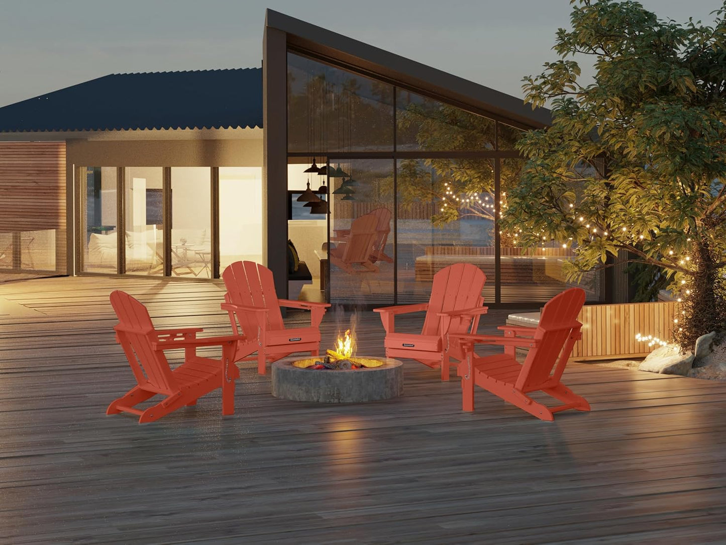 MUCHENGHY Folding Adirondack Chairs, Patio Chairs, Lawn Chairs, Outdoor Chair, Adirondack Chair Plastic, Fire Pit, Weather Resistant with Cup Holder for Deck, Backyard, Garden(Orange)