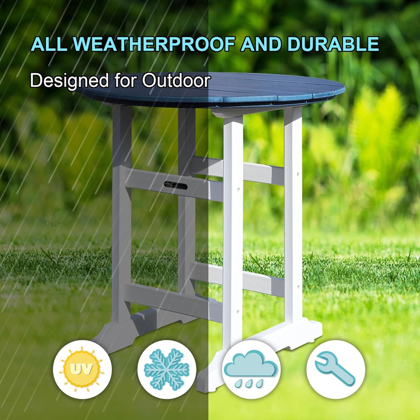 Patio Bar Tables, Outdoor Bar Table, Wather Resistant 35" Round Outdoor Bar HDPE High Adirondack Side Table Plastic Height Table Pub for Balcony, Garden, Pool, Backyard, Fire Pit, Lawn