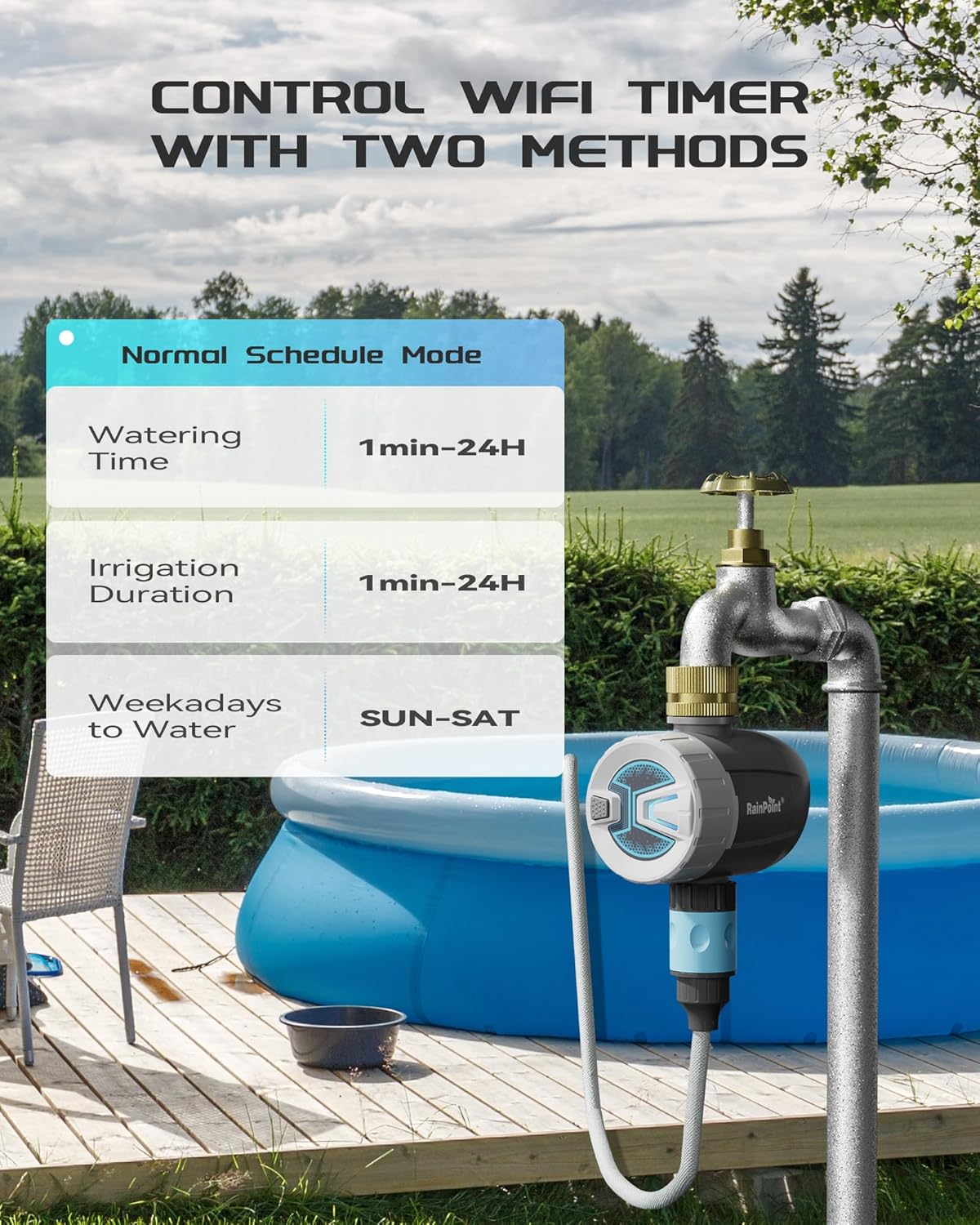 RAINPOINT WiFi Water Timer, Brass Inlet Smart Hose Faucet Timer, Automatic Irrigation System Controller for Yard Watering, APP Control via 2.4Ghz WiFi and Bluetooth (V2, 2025 Release)