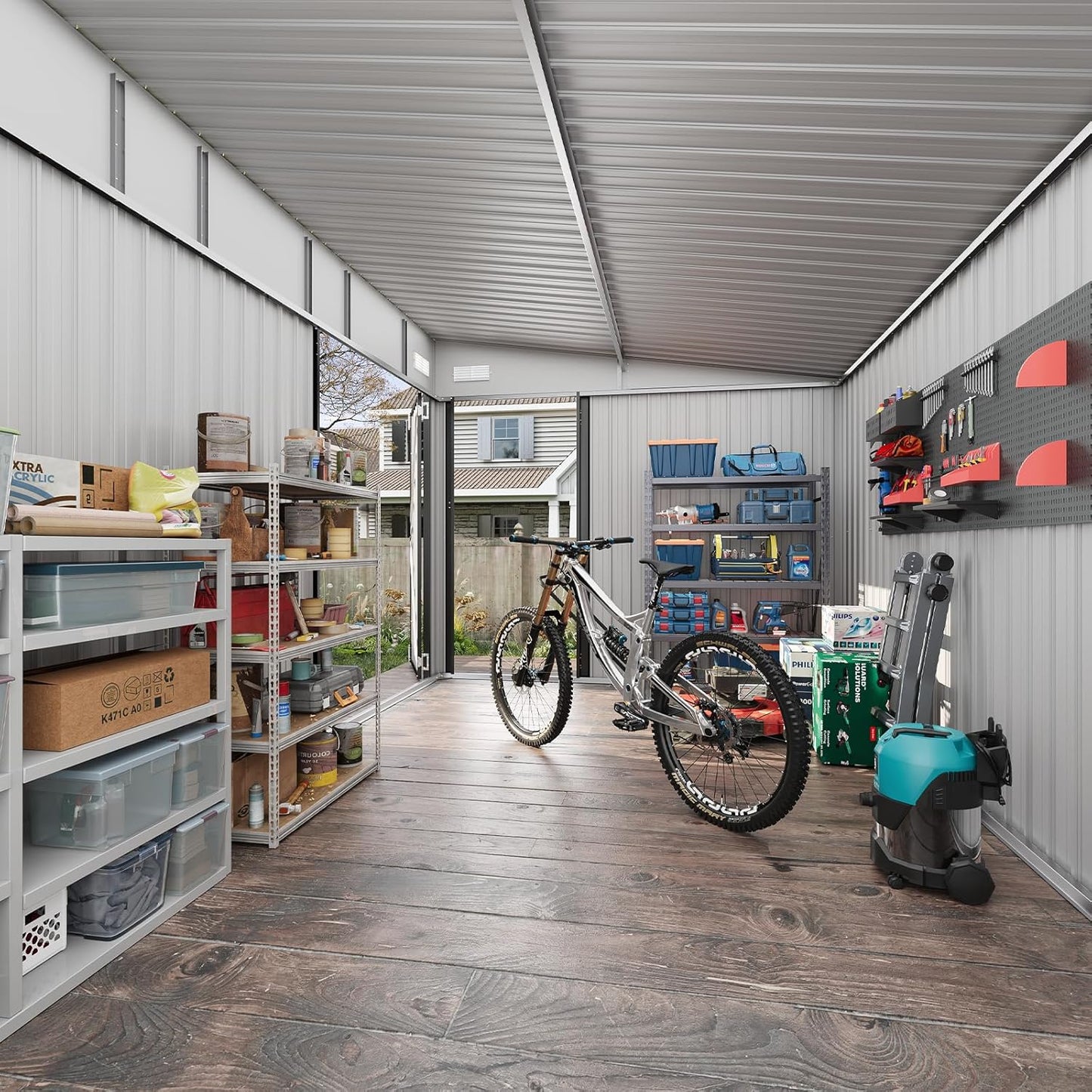 Aoxun 12' x 7.3' Shed 441 CU.FT Outdoor Waterproof Storage Shed with Triple Lockable Door Garden Metal Tool Shed for Outside (Black)