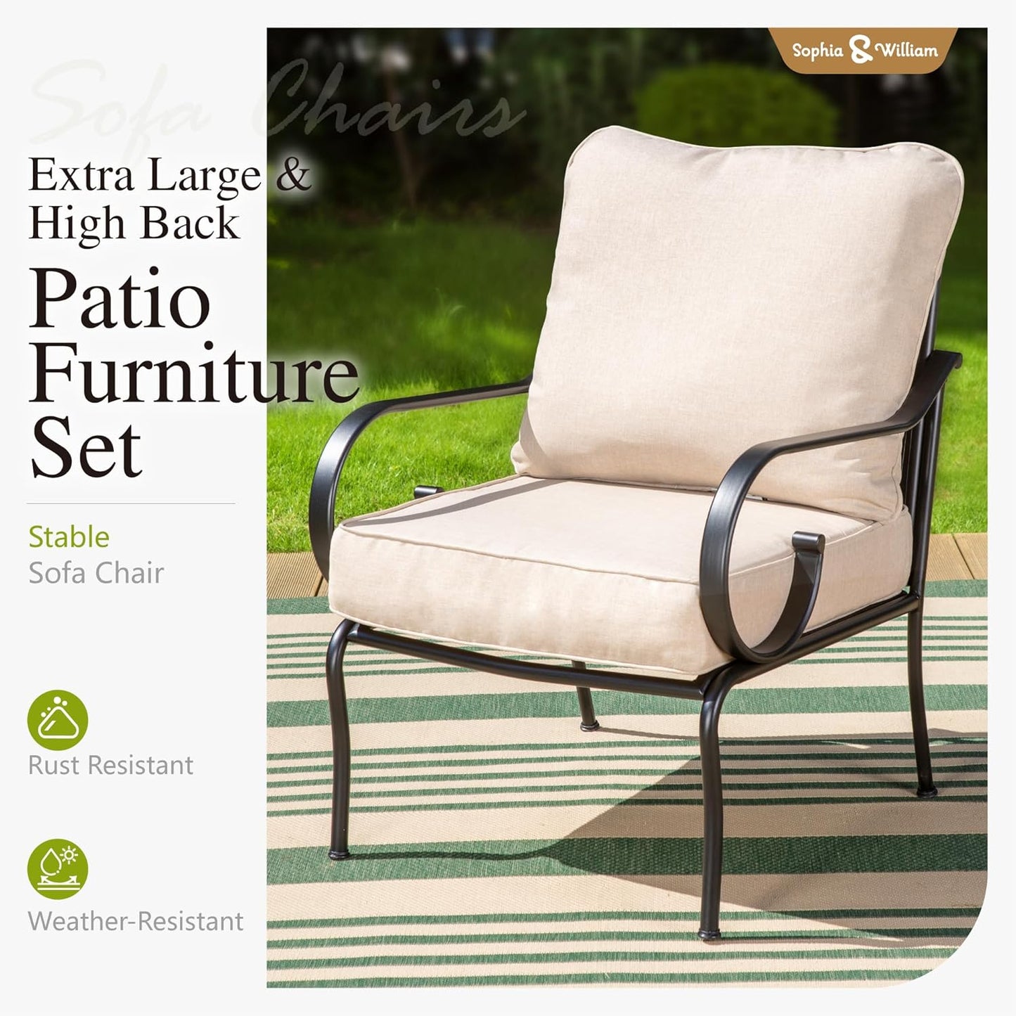 Sophia & William Extra Large & High Back Patio Furniture Set Metal Modern Outdoor Conversation Sets with Sofa Chairs