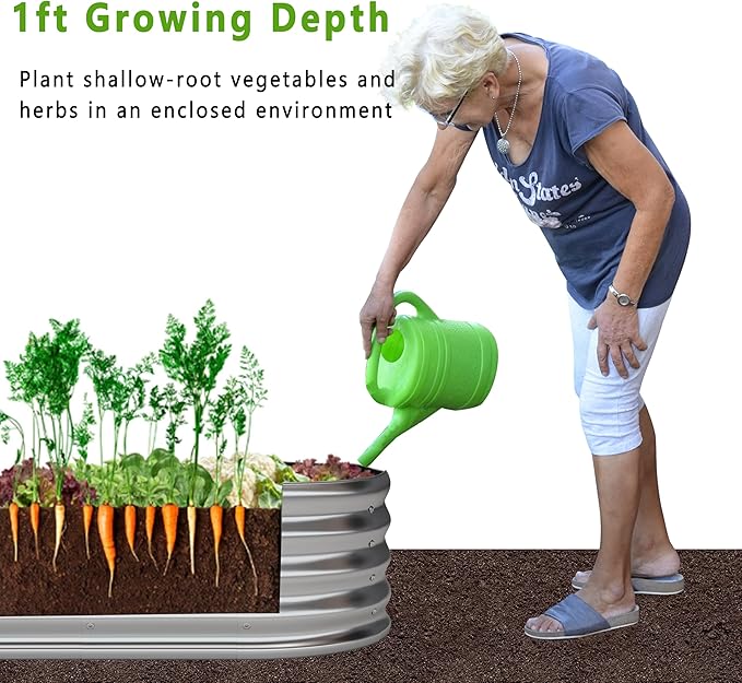 KFN 4x1.8x1FT Galvanized Raised Garden Bed,Raised Garden Bed Kit-Oval Metal Vegetable Box,Large Planter Flower Boxes Outdoor,Planting for Vegetables,Flower,Herb,Sliver,0.7mm