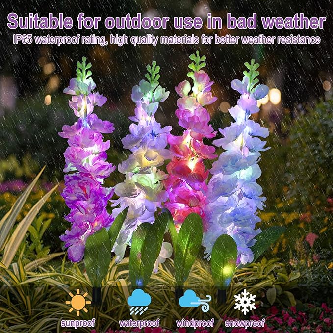 Solar Garden Lights, 6 Pack 20 LEDs Solar Delphinium Flowers Lights Gifts for Mom Grandma Women, Waterproof Solar Outdoor Lights Two Lighting Modes for Wedding Garden Yard Patio Decor