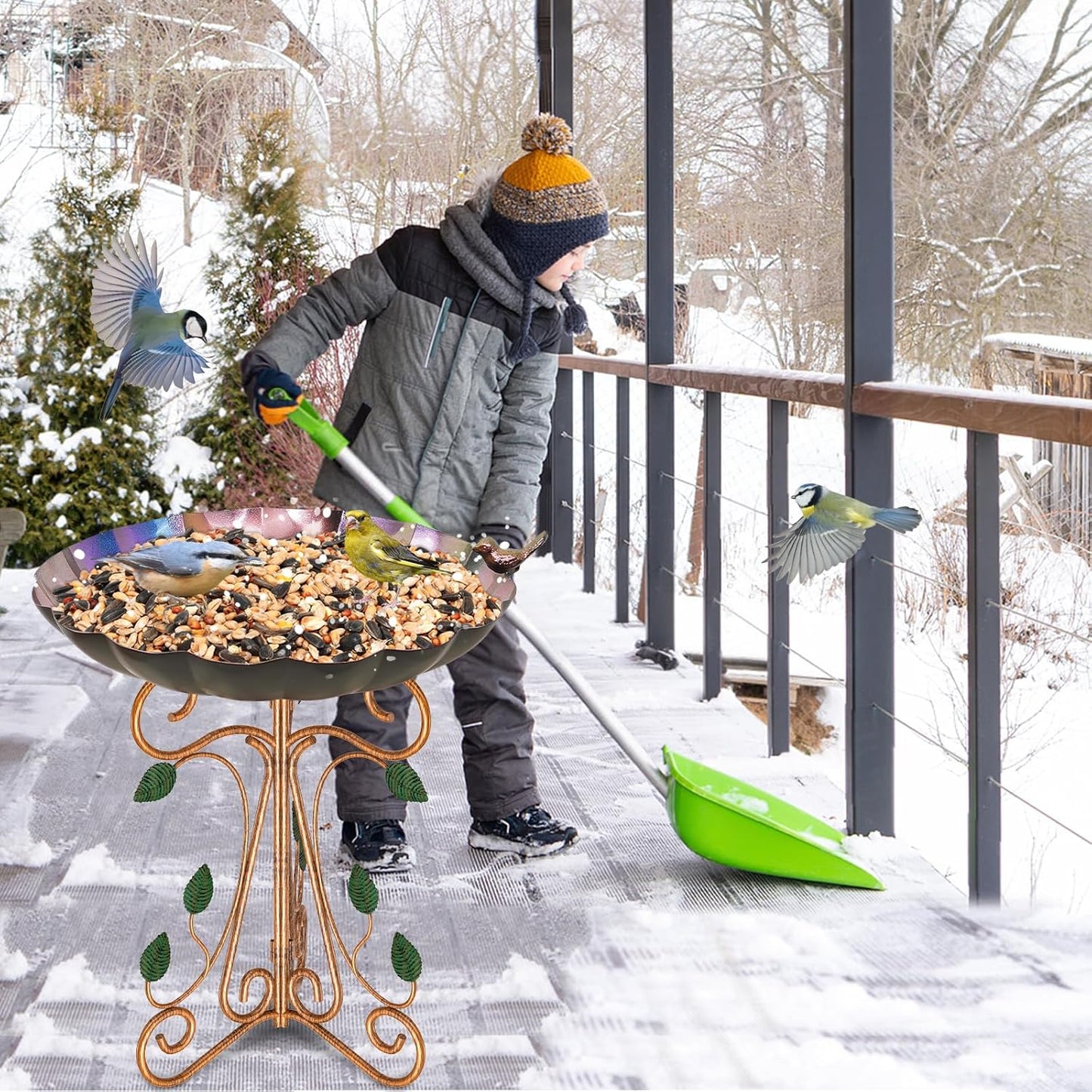 13" Diameter Vintage Metal Bird Bath, Birdbaths with Cast Iron Pedestal, Large Antique Bird Feeder for Outdoors Garden Patio Decor (Colorful Gradient)