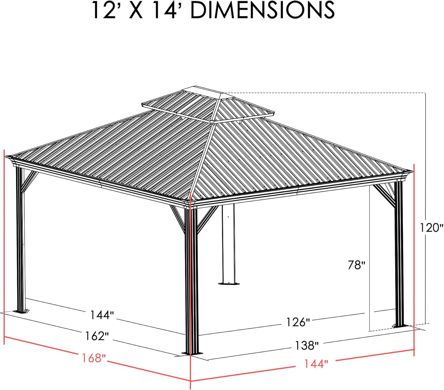 Kozyard Alexander Hardtop Aluminum Permanent Gazebo with a Mosquito Net and Privacy Sidewalls (Alexander 12'x14' (Brown)