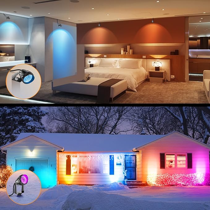 1500LM LED High Brightness Outdoor Landscape Lighting 15W RGBCW Color Changing Landscape Lights Remote Control Spot-Lights with Plug in IP66 Waterproof Flood Light for Garden - 2 Pack