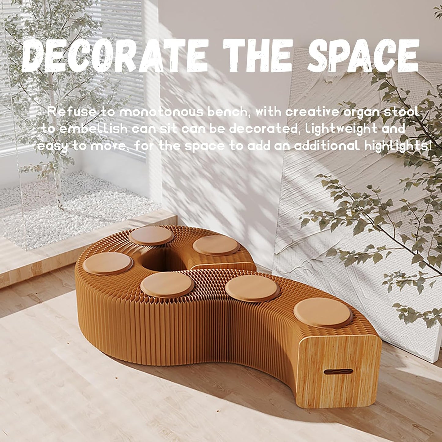 Foldable Kraft Paper Stool, Honeycomb Accordion Folding Bench, Collapsible Paper Stool for Small Spaces, Portable Footrest and Side Table for Living Room and Office,Brown-44×31×600cm