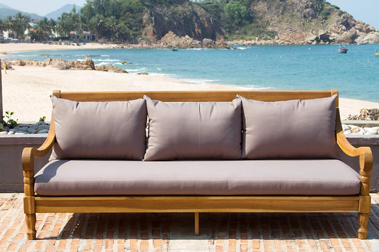 Safavieh Outdoor Collection Pasadena Brown /Taupe Acacia Wood Cushioned Daybed
