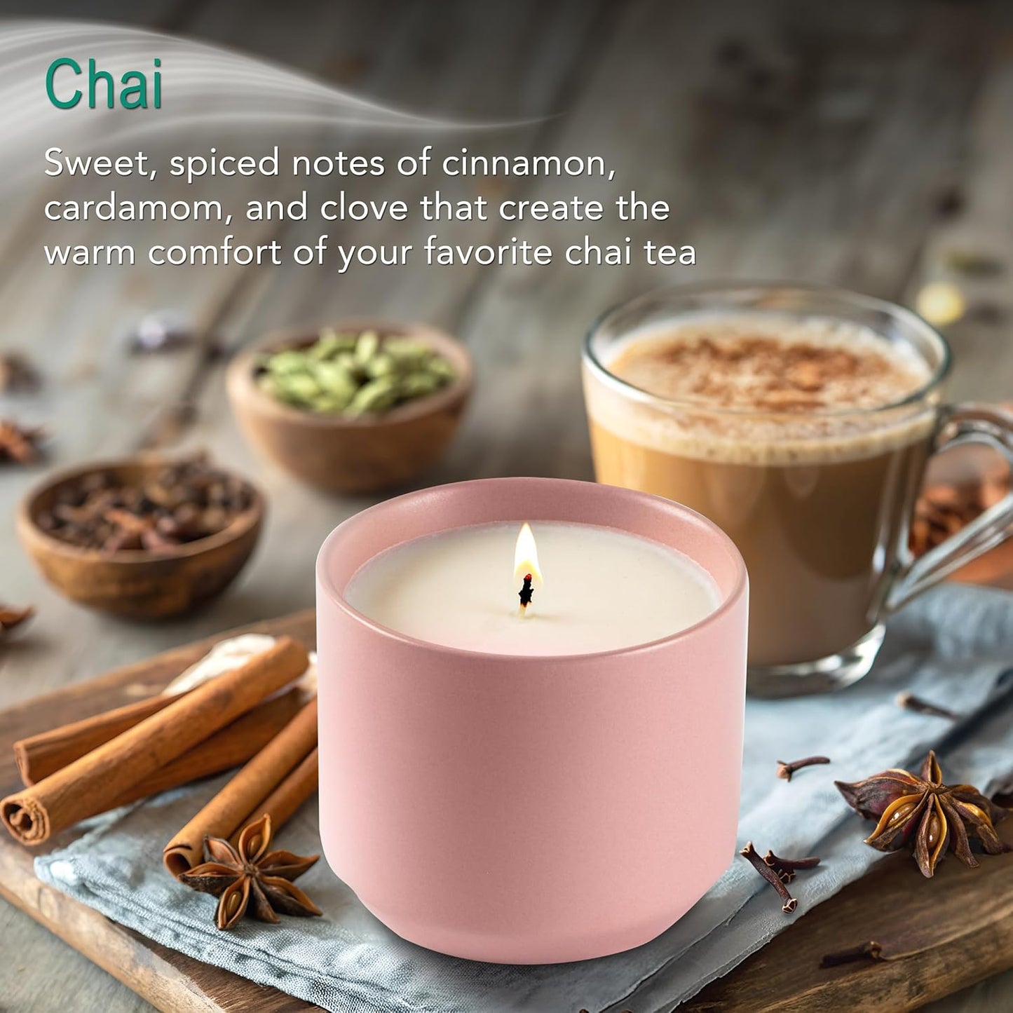 The Growing Candle, Chai Scented, 8oz Ceramic Pot, Aromatherapy Candles for Home, 100% Soy, Adelyn