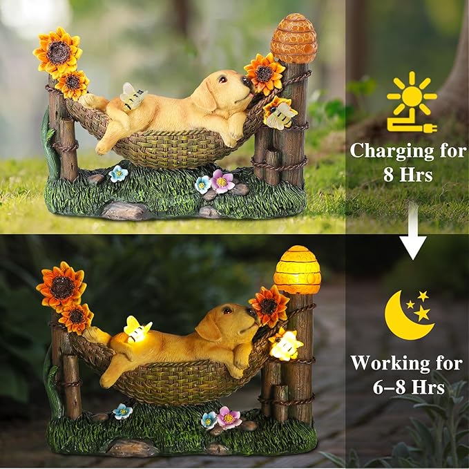 Afirst Solar Garden Outdoor Dog Statues Resin Figurine with Solar Lights Statue Decorations for Lawn, Patio, Balcony, Yard Ornament Mother's Day Gifts,Golden Retriever