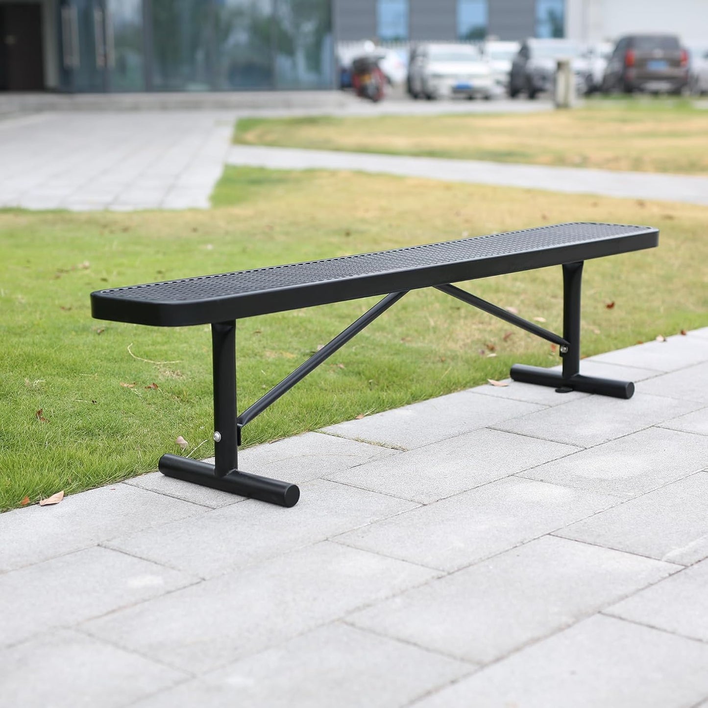 6 Feet Heavy Duty Metal Park Bench for Outside, Outdoor Bench with Portable Frame, Commercial Benches for Shopping Mall, Store, Park, Patio, Deck, Black