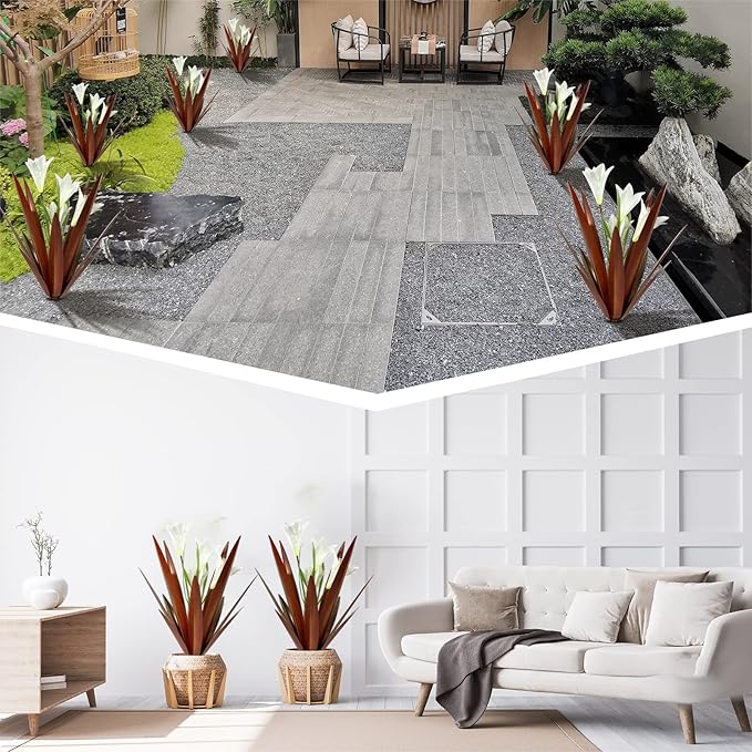 Homight Metal Agave Plant Outdoor Decoration Outdoor Garden Decoration Lily Mexican Yard Art Plant Garden Agave Lily Decorative Garden Gift… (3 Big White Lilies)