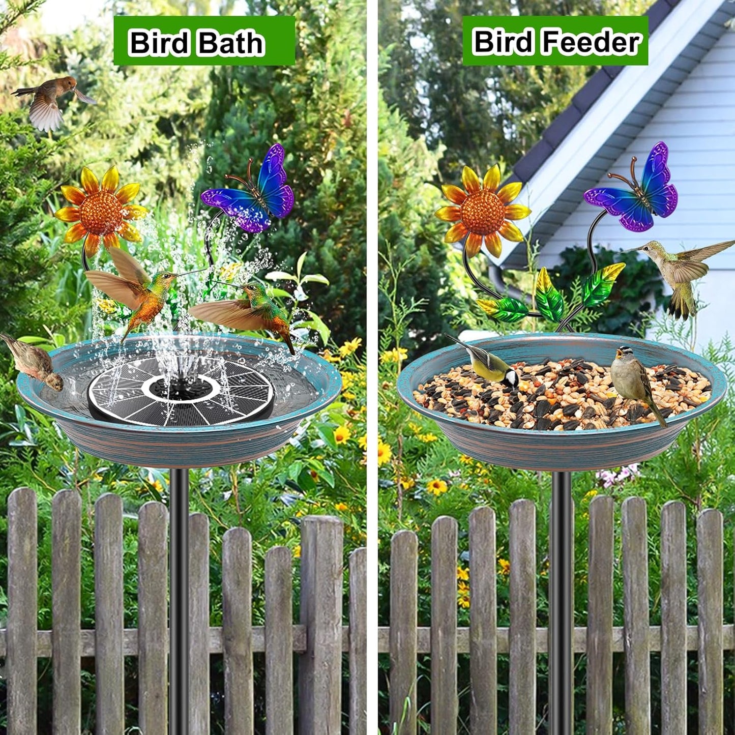 Bird Bath for Outside, Metal Birdbath Bowl Decorated Metal with 5 Prong Base Stand Outdoor Bird Baths Bird Feeder Garden Decor Yard Art (A-Blue)