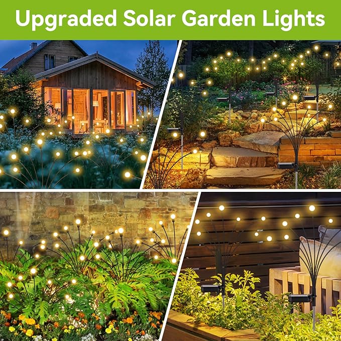Solar Garden Lights Outdoor Waterproof, 2 Pack 16 LED Decorative Solar Swaying Lights, Solar Firefly Lights Outdoor Garden Decor Lights for Garden Gifts for Pathway Party Christmas, Warm White