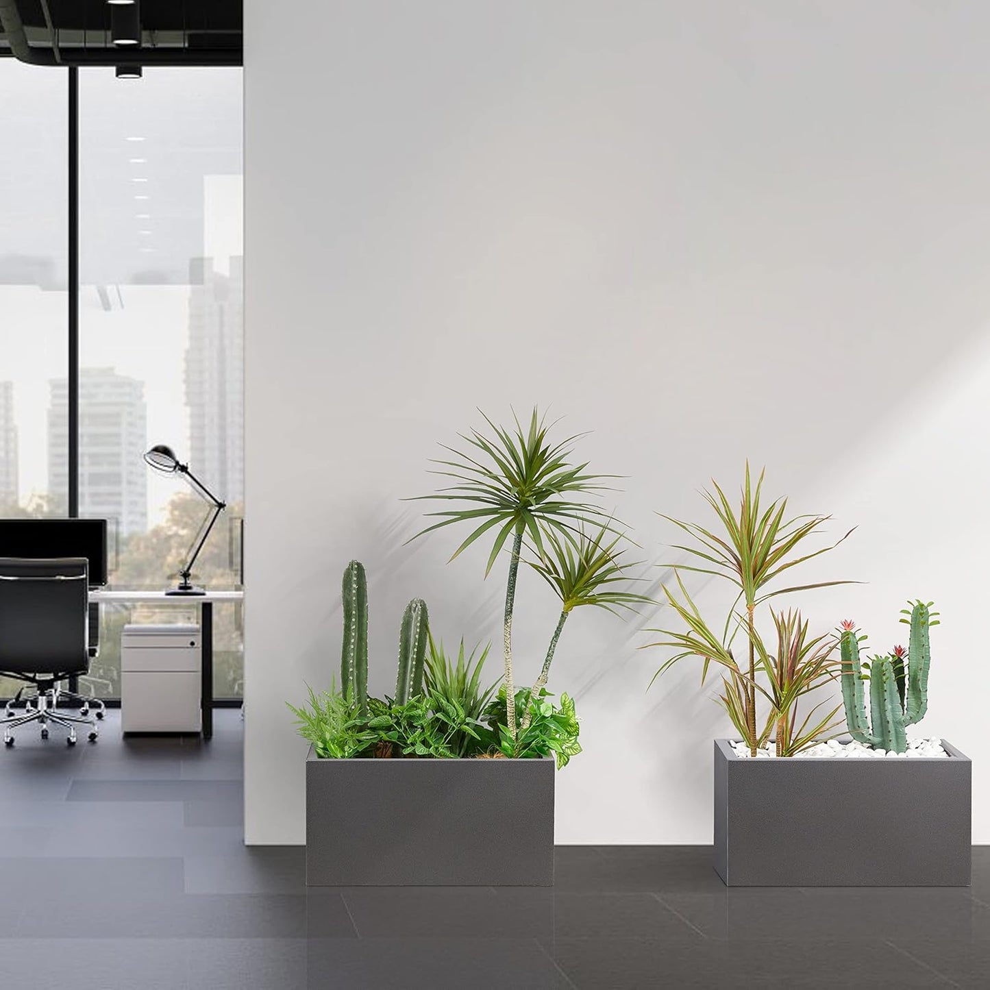 Metallic Heavy Rectangle Planter Box for Outdoor/Indoor 25Lx11Wx13H Inches 22Pounds Gray