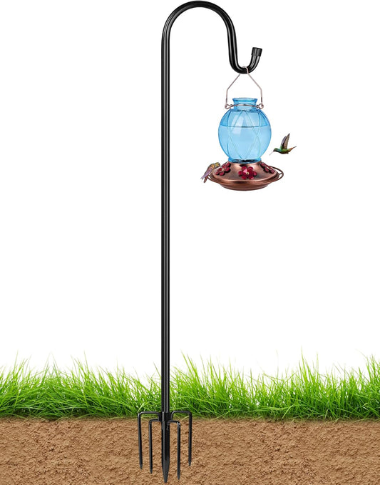 XDW-GIFTS Bird Feeder Pole for Outdoor, 76 Inch Shepherds Hooks Heavy Duty Garden Pole for Hanging Plant Basket, Solar Light Lanterns, Garden Plant Hanger Stands with 5 Base Prongs