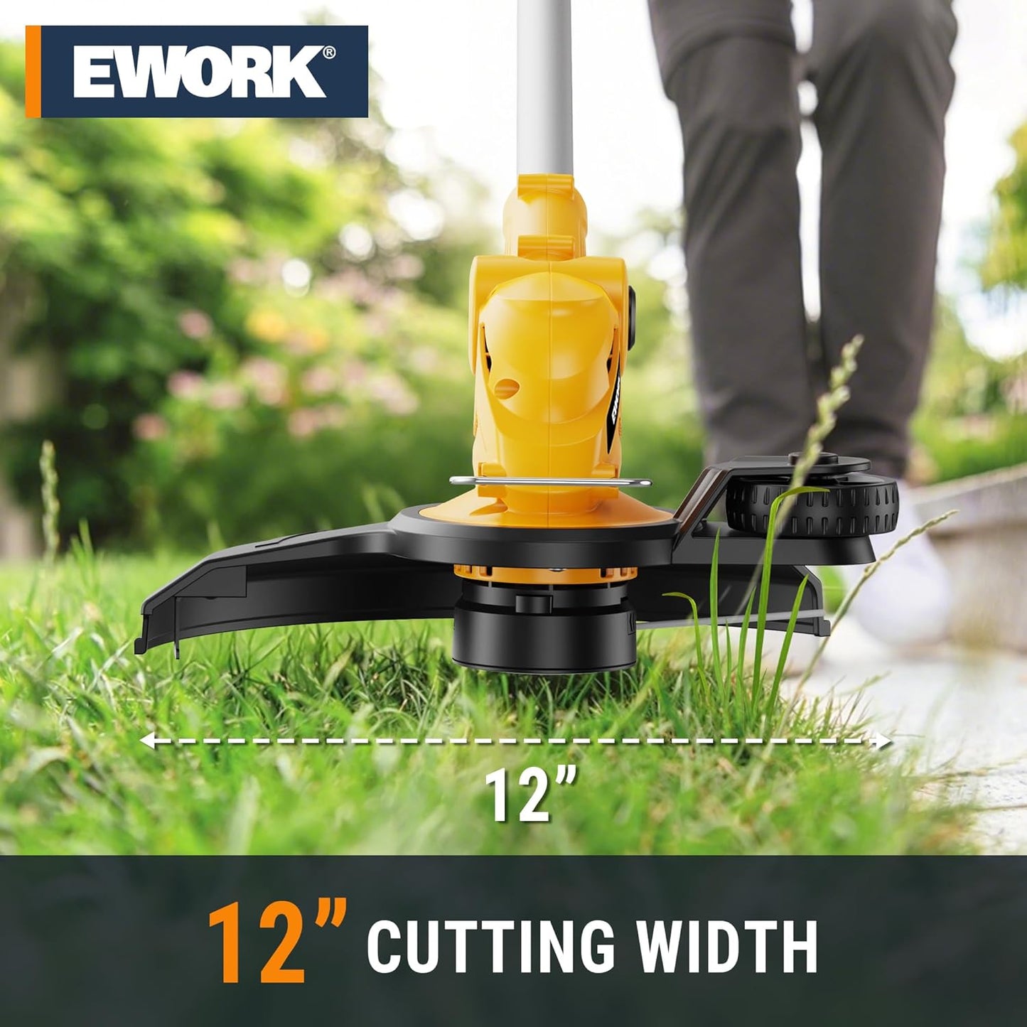 EWORK 20V 12-Inch Electric String Trimmer Cordless, 2.0Ah Battery Powered Weed Eater, 2 in 1 Trimmer and Edger with Auto Line Feed, Electric Weed Wacker for Lawn, Garden, Yard, etc