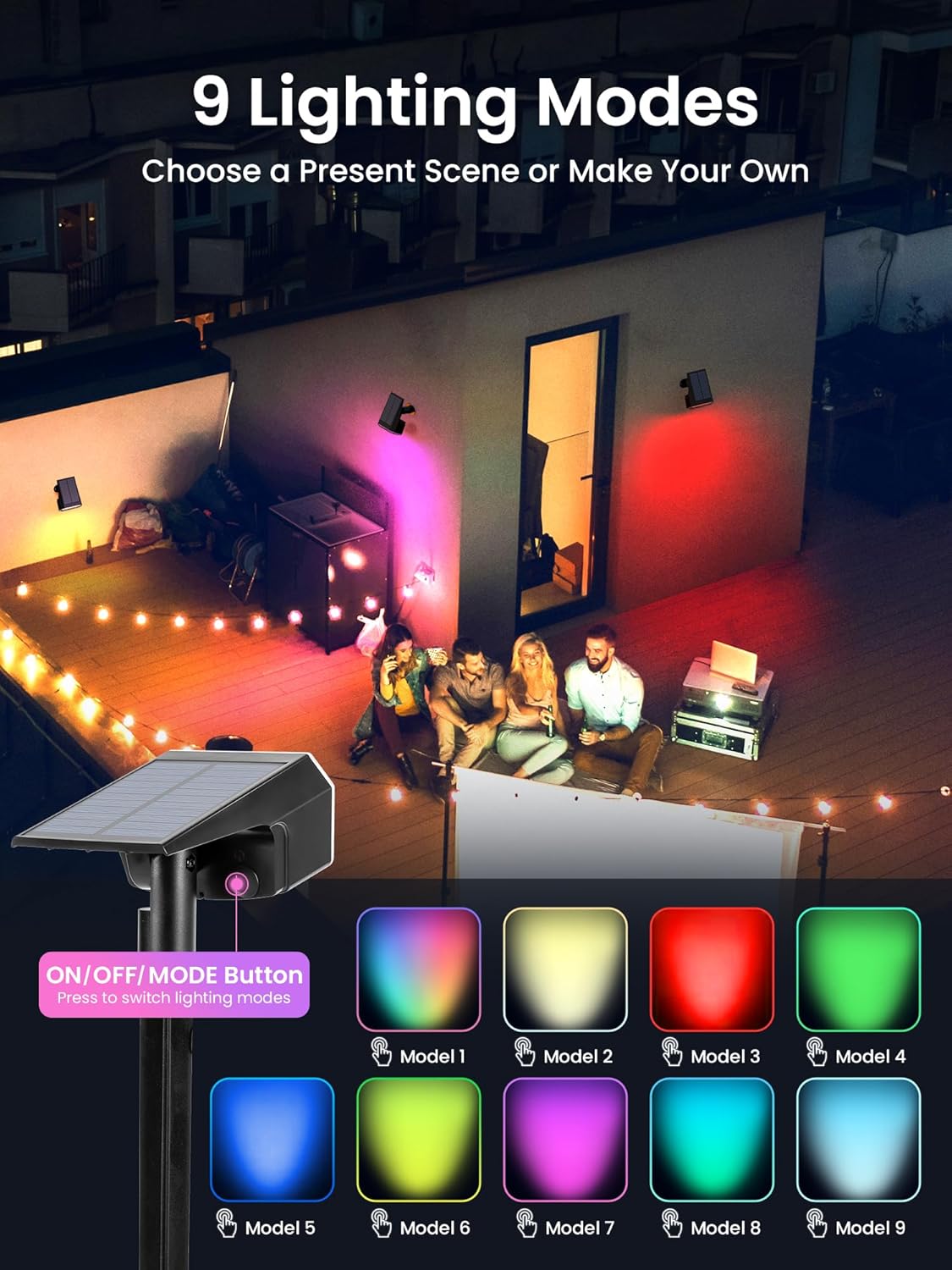 Solar Spot Lights Outdoor, 9 Lighting Modes RGB, Solar Lights Outdoor Waterproof IP65, 63 LED Landscape Spotlights for Holiday Decorations-10 Pack