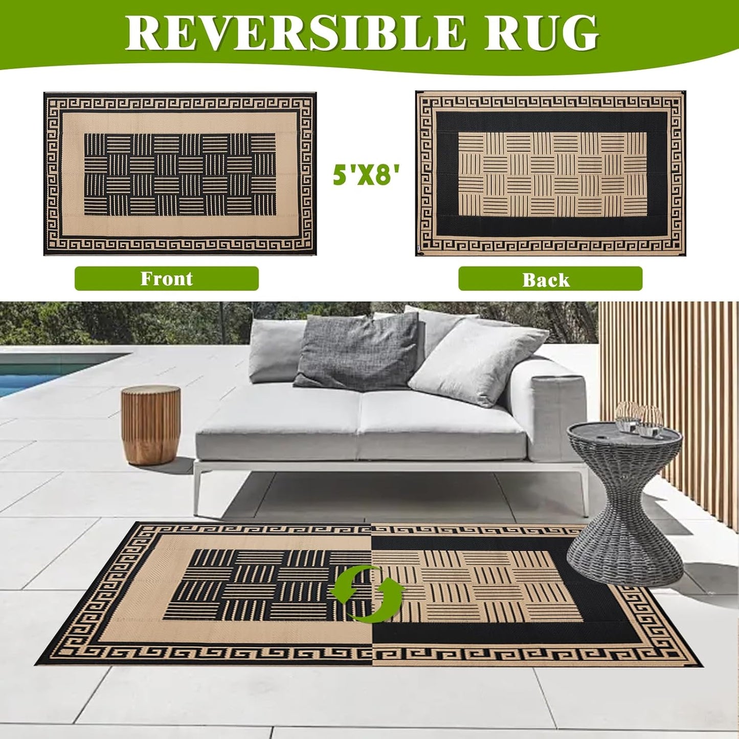 Outdoor Rug 5x8 ft Waterproof, Reversible Outdoor Plastic Straw Rug for Patios Clearance, Outdoor Area Rug Carpet RV Mat for Camping Backyard Deck Porch