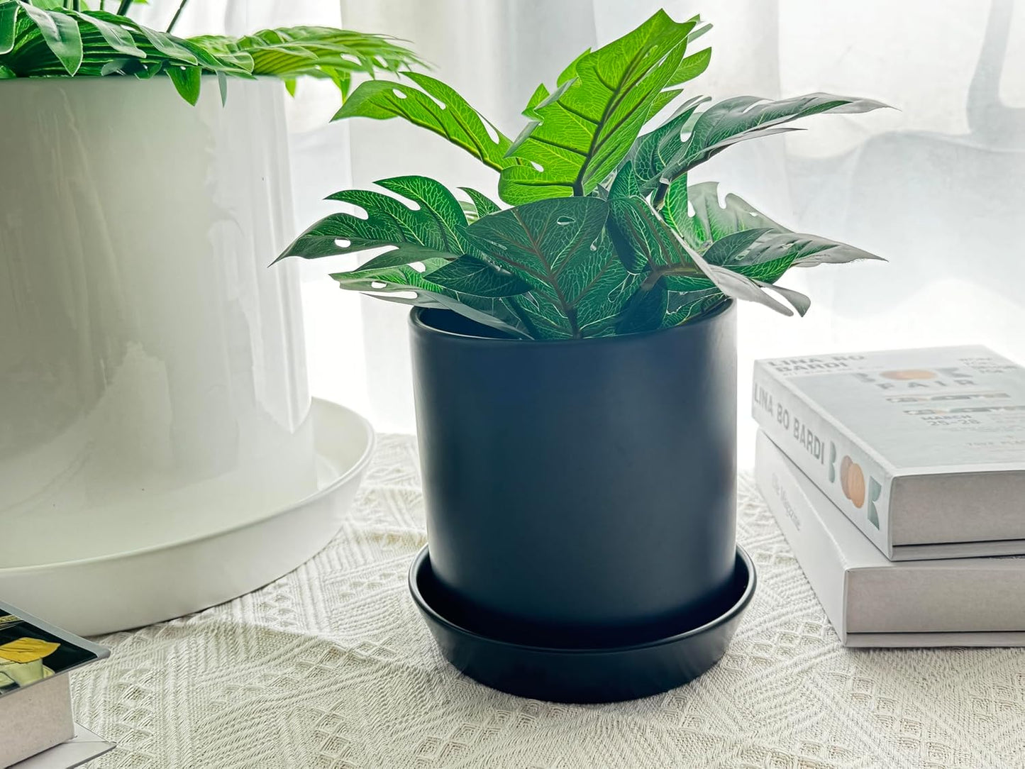 Plant Saucer Tray of 2 Pack 6 Inch, 7 inch (6.7 Inch) Plant Saucer Tray, Heavy Duty Glazed Ceramic Plant Saucers for Indoors & Outdoor, Flower Plant Water Trays for Pots Planter