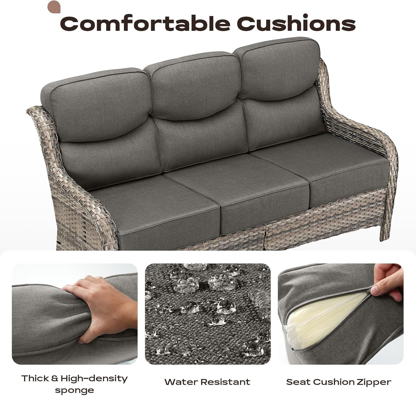 Wicker Outdoor Patio Furniture Set - 6 Piece Patio Conversation Sets with Swivel Rocker Chairs, Ottomans, Sofa and Table, 6 inch Cushions, Deep Seating, for Porch Deck Mixed Grey/Grey