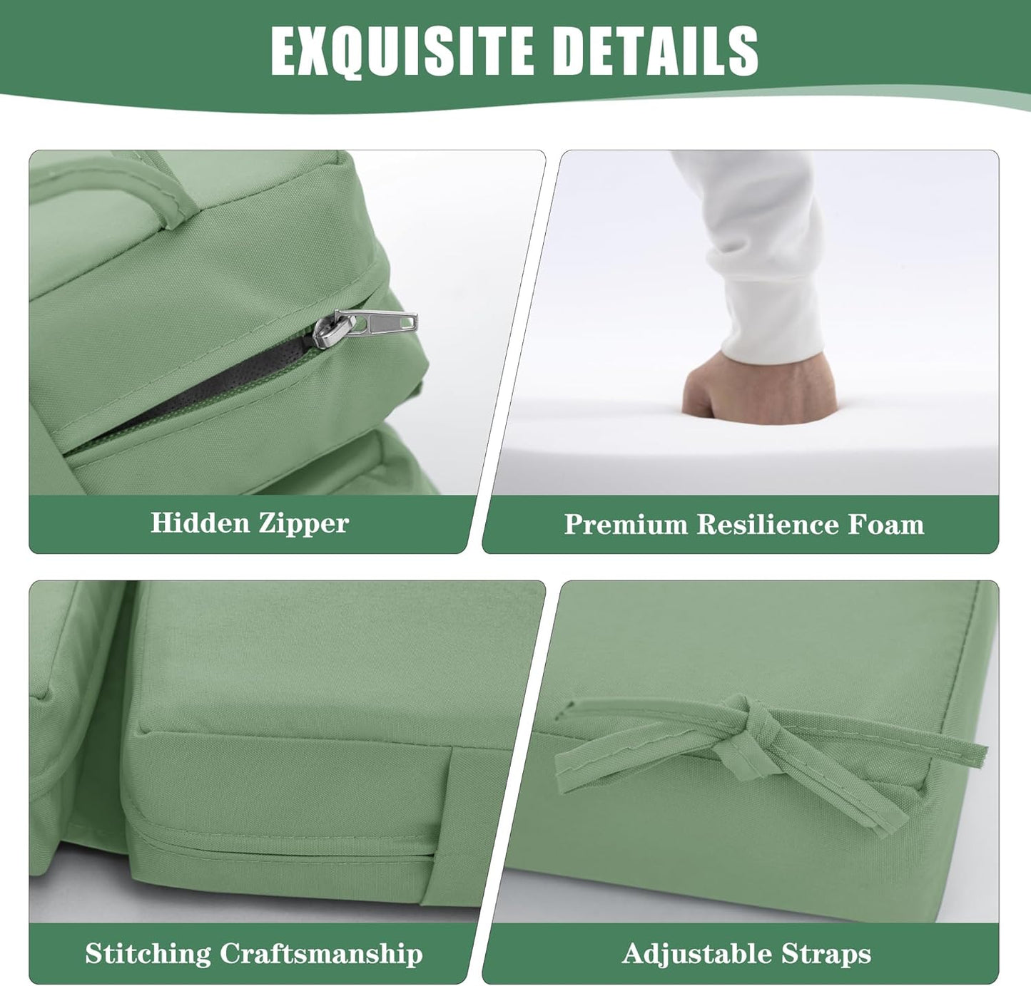 Chaise Lounge Cushions Outdoor Set of 4 - Waterproof and Fade Resistant Sun Lounger Replacement Cushions - Patio Lounger Pads with Removable Cover for Pool, Deck, 80 x 26 x 3 Inch, Sage Green