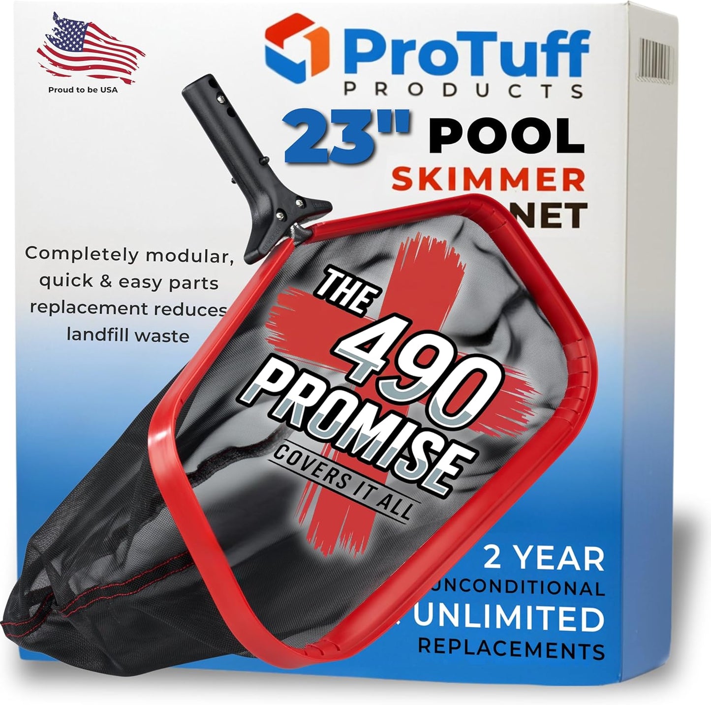 ProTuff 23" Fine Pool Net – 2 Year Unconditional Free Replacement – Cleans 3X Faster Than Vacuums – Wide Pool Skimmer with Deep Bag for Easy Maintenance – Skimmer Net for Leaves, Bugs & Other Debris