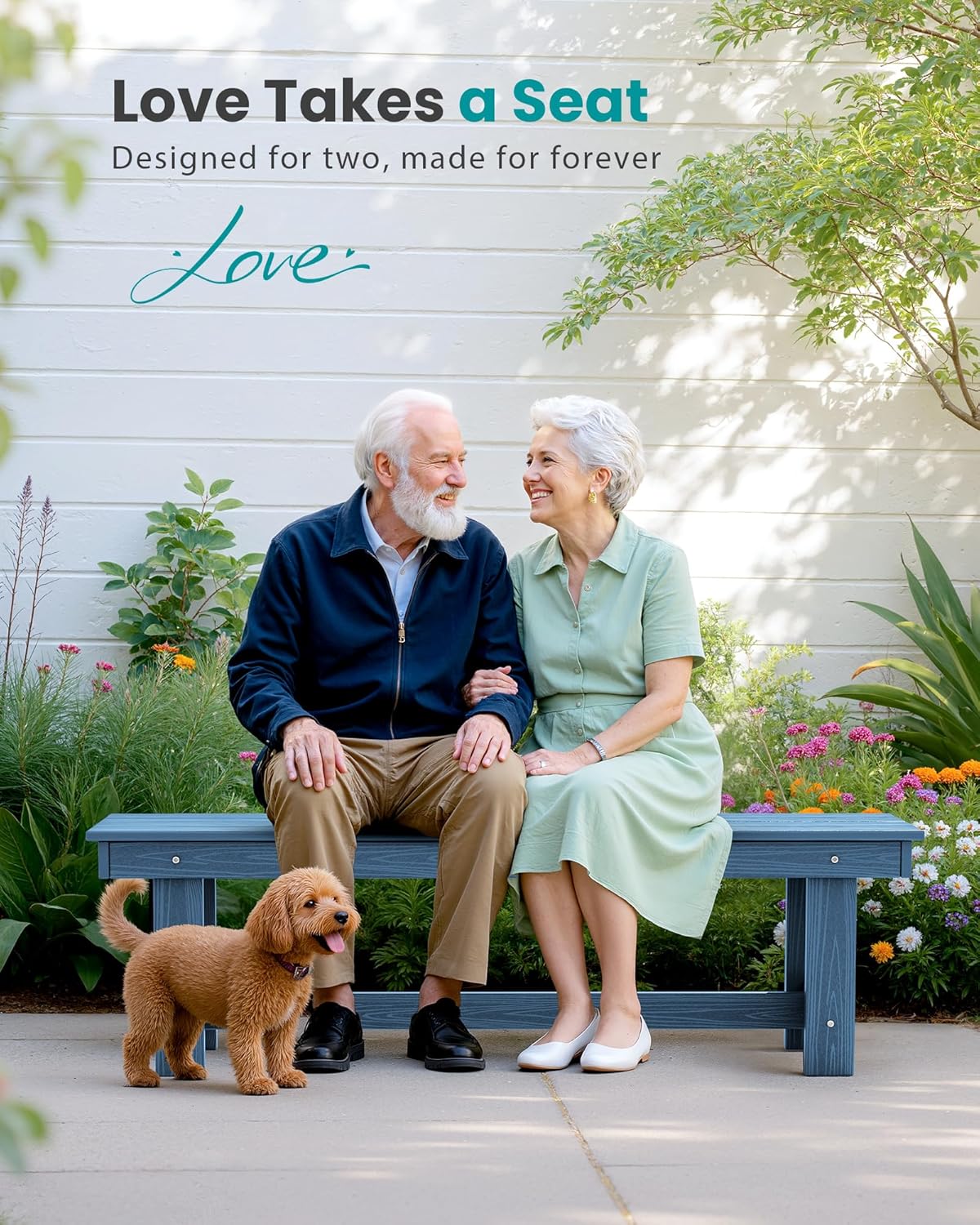 SERWALL 2-Person Outdoor Bench Backless, HDPE Outdoor Benches Weatherproof, 700 Lbs Weight Capacity, Poly Lumber Patio Furniture for Garden, Porch and Park, Navy, 2 Pack