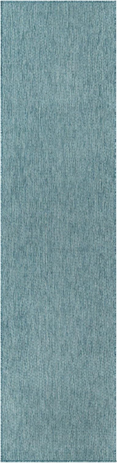 Unique Loom Collection Casual Transitional Solid Heathered Indoor/Outdoor Flatweave Area Rug (2' 7" x 10' Runner, Aquamarine/Ivory)