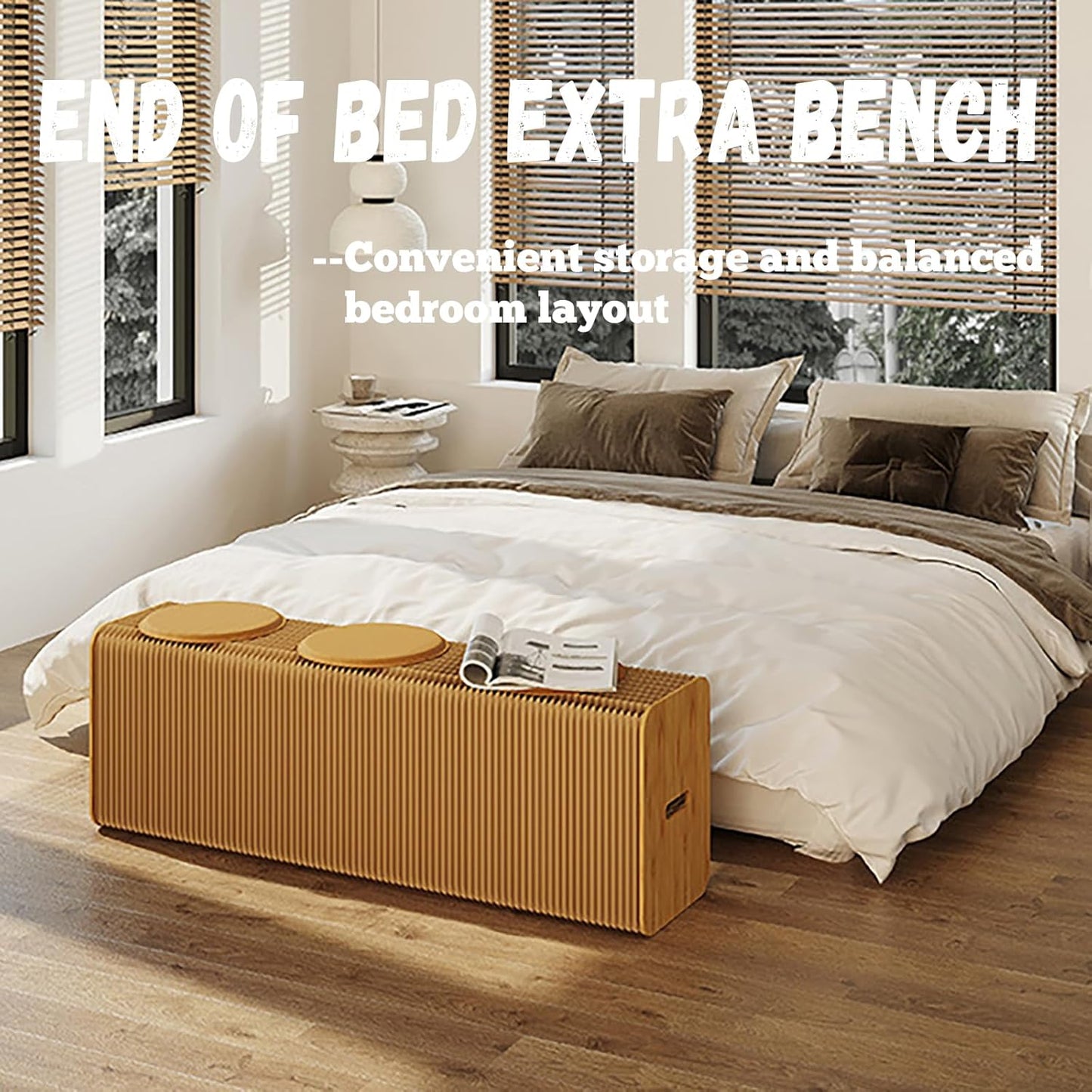 Foldable Kraft Paper Stool, Honeycomb Accordion Folding Bench, Collapsible Paper Stool for Small Spaces, Portable Footrest and Side Table for Living Room and Office,Brown-44×31×300cm