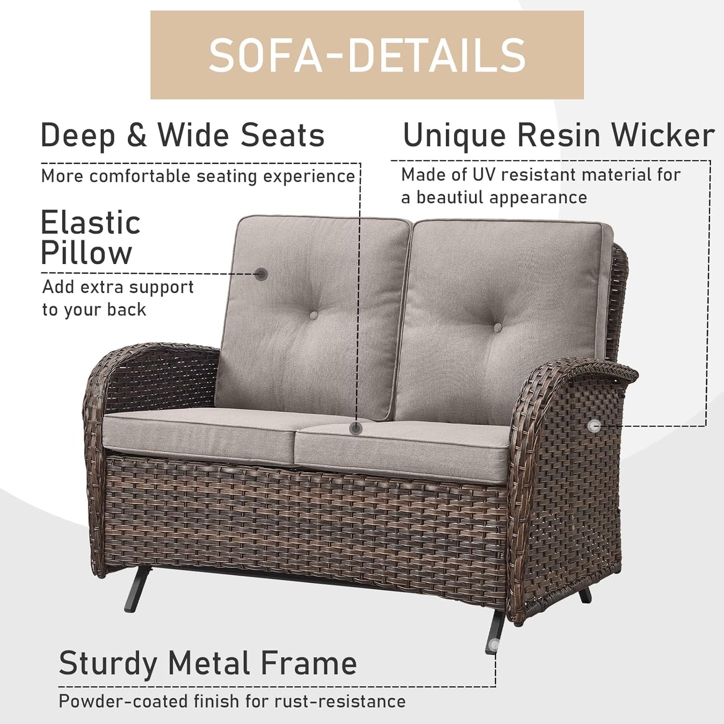 HUMMUH 7-Piece Patio Furniture Set with Fire Pit,Wicker Patio Glider Loveseat Outdoor Swivel Rocker Chairs with Ottomans for Backyard,Poolside,Deck