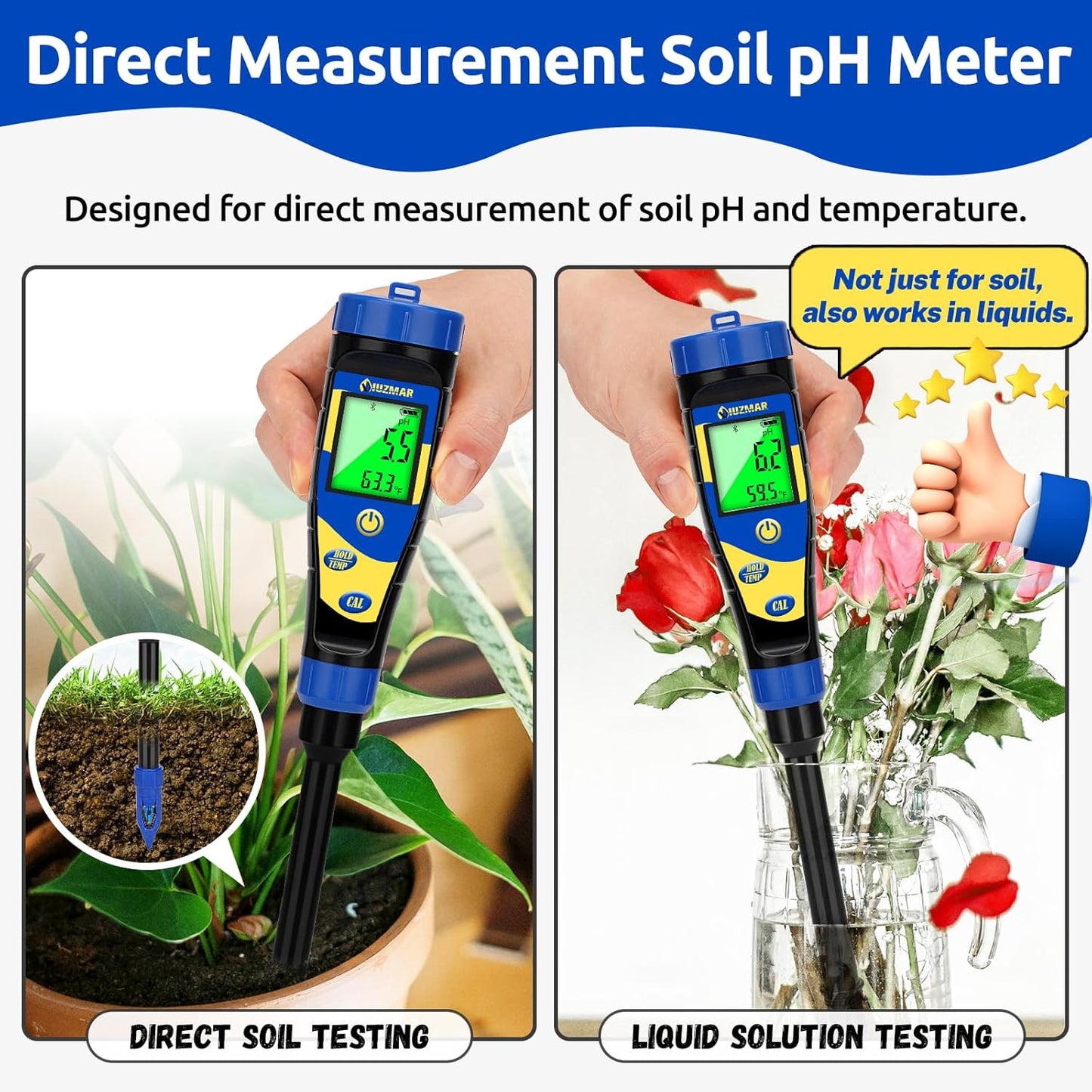 Smart Soil pH Meter for Garden Lawn Digital Soil pH Test Kit for Indoor Plants Soil pH Tester for Grass, Greenhouse, Outdoor, Farming, Yard Plants Measuring Soil pH for House Plant