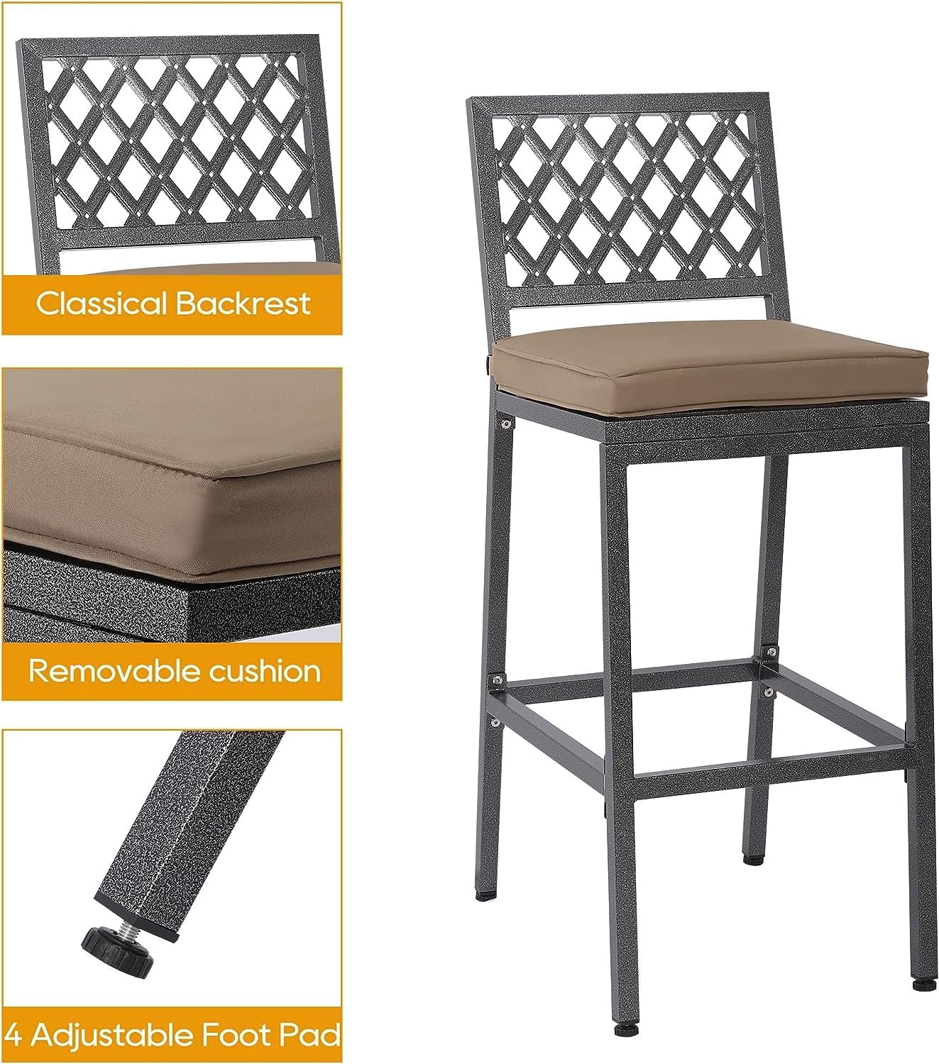 Outdoor Patio Bar Set, Bar Height Patio Dining Set, Weather-Resistant Bistro Counter Pub Set with Cushions & Slatted Tabletop for Backyard