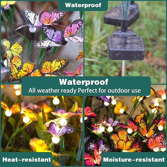 TONULAX Solar Garden Lights - Swaying Butterfly Light, Swaying in The Wind, Solar Outdoor Lights, Yard Patio Pathway Decoration, High Flexibility Iron Wire & Realistic Butterflies(4 Pack)