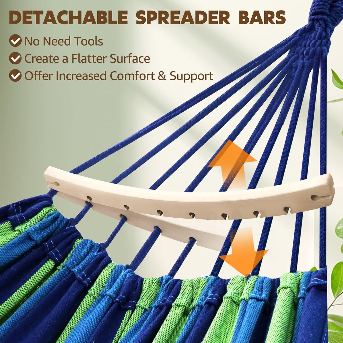 Chihee Cotton Hammock Large Soft Breathable Camping Hammock Holds Up to 660lbs Portable Tree Hammock with Detachable Spreader Bar Pillow 2 Strong Webbings 2 Carabiners Patio Garden Indoor Outdoor