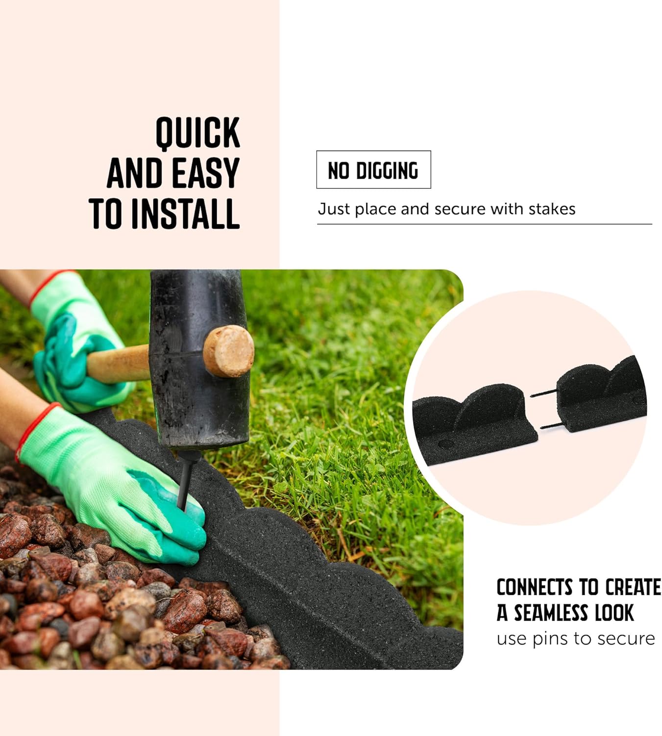 Playsafer L Shaped Flexible Rubber Scalloped Edger for Lawns Landscaping and Playground | Easy No Dig Installation| 4' Long (2, Dark Gray)