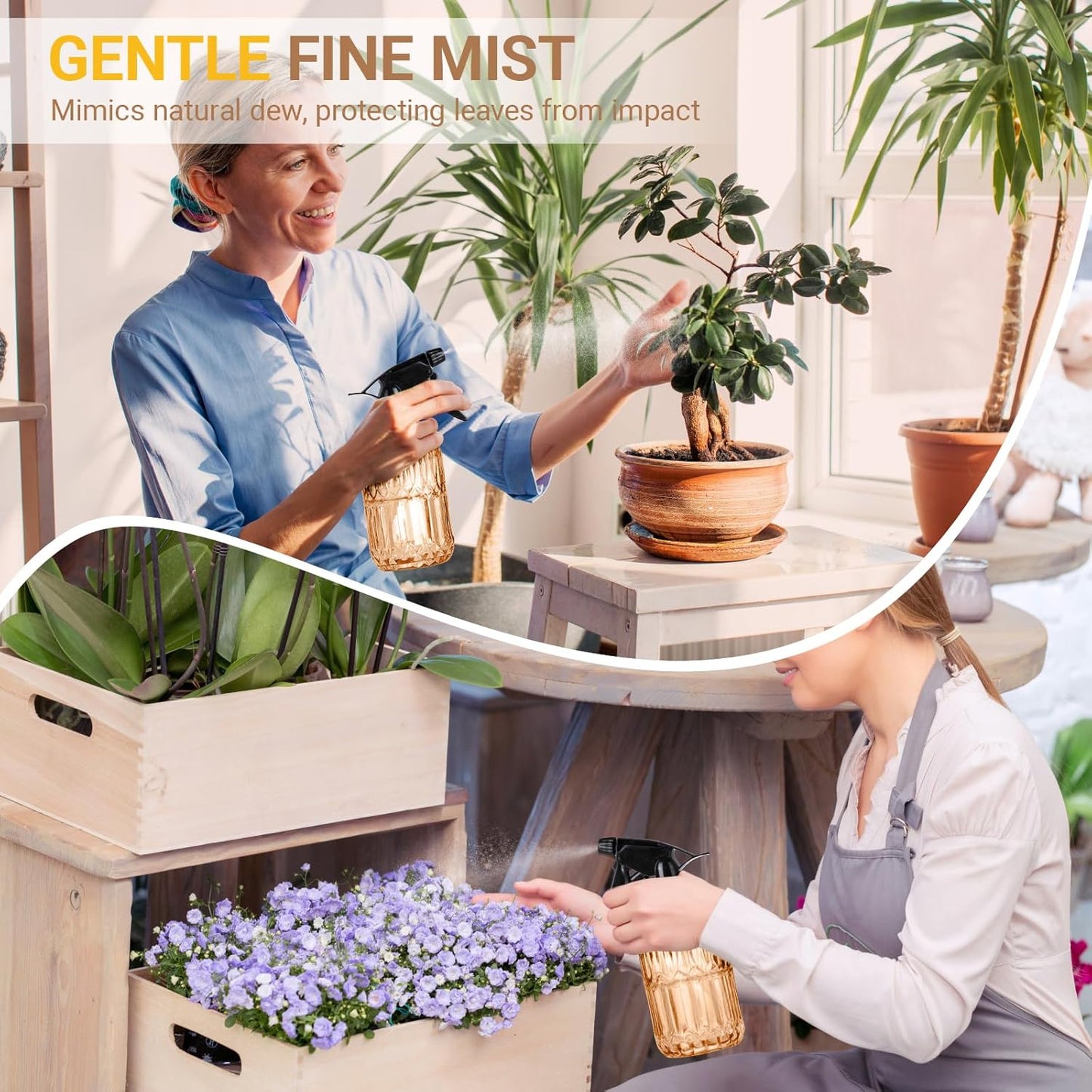 Glass Plant Spray Bottle, 13.5 oz Small Plant Mister, Leak Proof Fine Mist Watering can with Adjustable Nozzle for Indoor Plants Lover, Gardening, Hair, Cleaning Solutions (Orange)