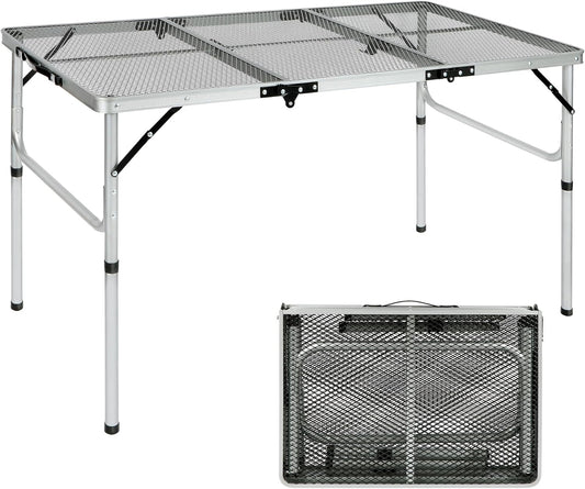 REDCAMP 48x24 Long Folding Grill Table for Outside, Lightweight Portable Metal Aluminum Outdoor Grill Table with Adjustable Height Legs, Great for Camping Picnic Cooking BBQ, Silver 4ft