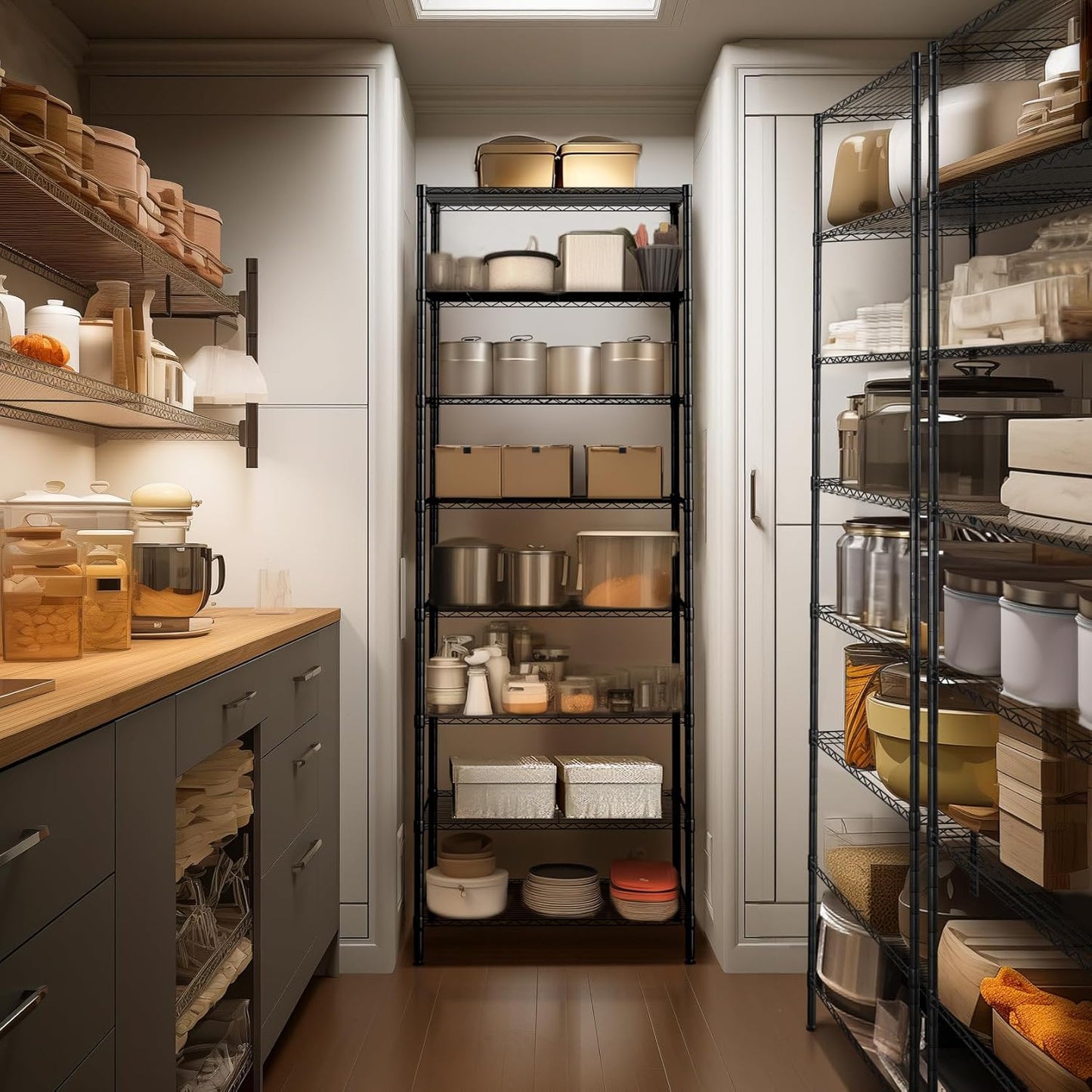 Finnhomy 8-Tier Wire Shelving Unit Adjustable Steel Wire Rack Shelving 8 Shelves Steel Storage Rack or Two 4-Tier Shelving Units with PE mat, Leveling Feet and Safety Device, NSF Certified, Black