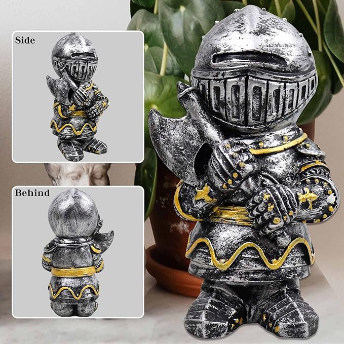 nezababy Knight Gnomes Guard Garden Statue Decoration Medieval Wee Crusader Battle Swordsman Fighting Outdoor Figurines Lawn Decor Resin (D)