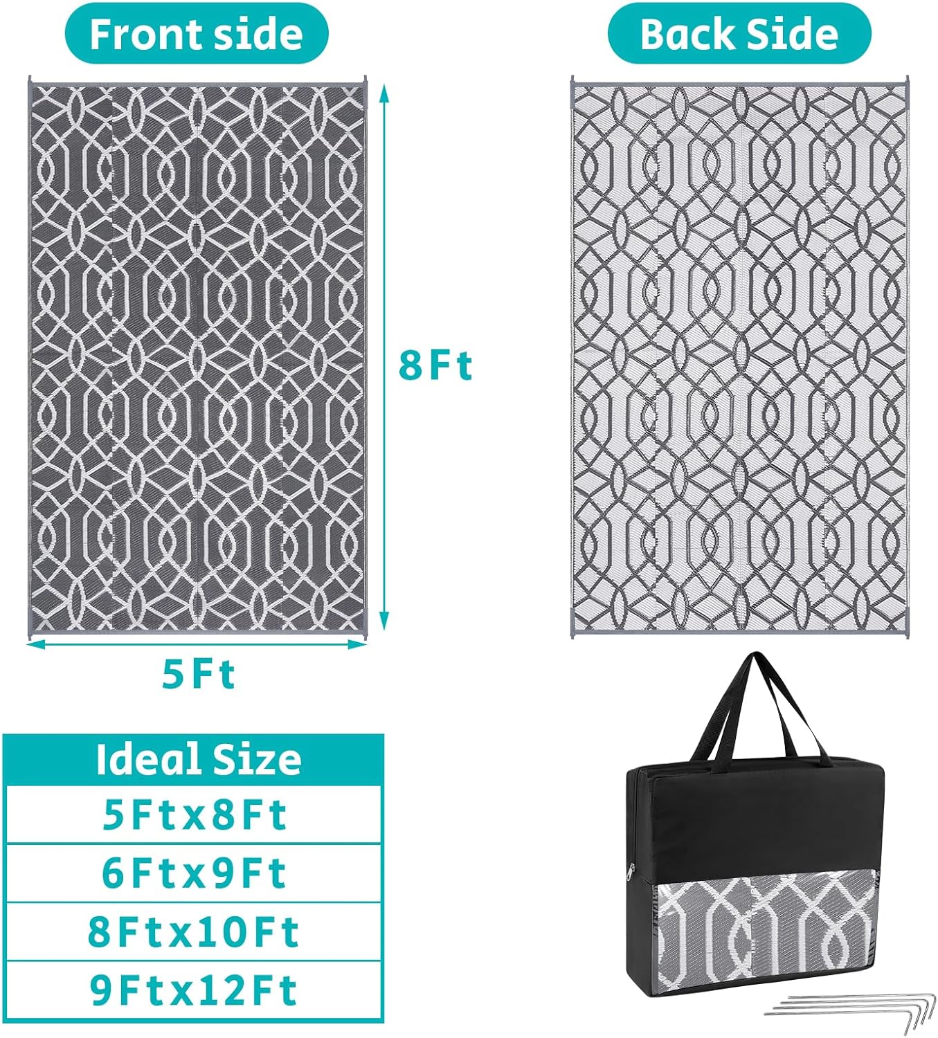 HEBE Outdoor Rug Waterproof 5x8, Reversible Plastic Straw Rug RV Camping Rug, Indoor Outdoor Patio Mat Clearance, Outside Carpet for Porch,Deck,Camper,Balcony,Backyard,Picnic