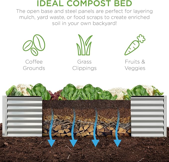 Best Choice Products 8x4x2ft Outdoor Metal Raised Garden Bed, Deep Root Planter Box for Vegetables, Flowers, Herbs, and Succulents w/ 478 Gallon Capacity - Silver