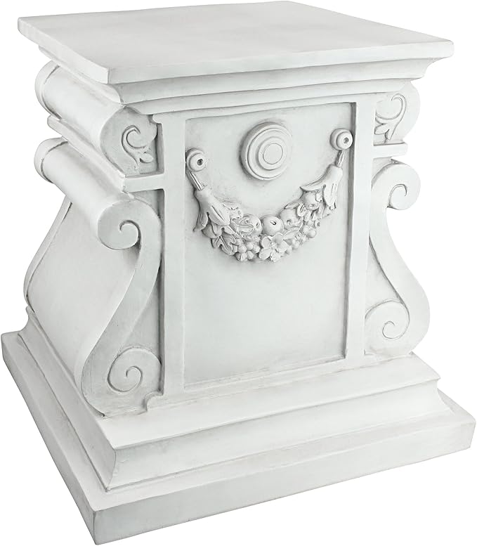 Design Toscano Lion of Florence Sentinel Statue (13 Inches Wide, 21 Inches Deep, 28 Inches High) and Classic Statuary Garden Plinth Base Riser, Large (15 Inches Wide,14 Inches Deep,15 Inches High)