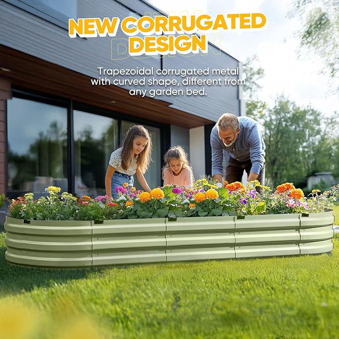 KING BIRD Raised Garden Bed Kit 2025 Upgraded Quick-Setup Galvanized Planter Garden Box Outdoor for Gardening, Vegetables, Flowers, 94x36x12 in, Olive Green